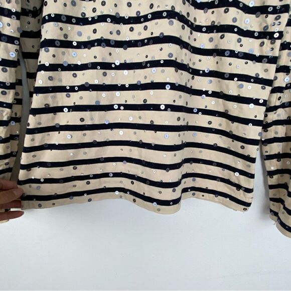 J Crew Cream & Black Striped Sequined Top Coastal Grandma Nautical Preppy Small - Picture 8 of 12